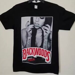 Black Graphic T-Shirt with Backwoods Print